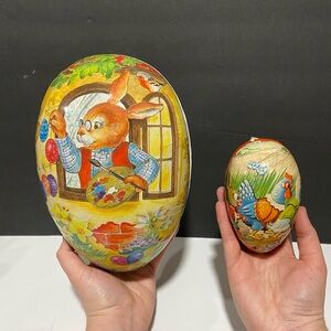2! West German Paper Mache Easter Egg Candy Container Chicks Duck Nestler Bunny